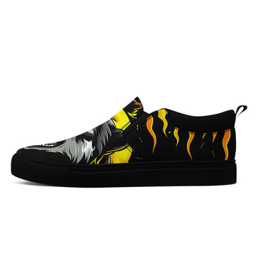 Toponepod Howling Wolf Flame Print Slip-Ons | Bold Animal Themed Casual Sneakers | FN071-25023022-2