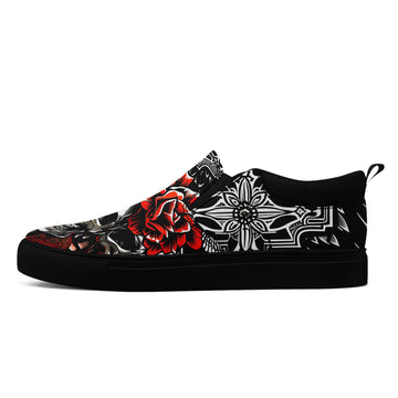 Skull Rose Slip-On Shoes | Wedding, Birthday, Valentine, Halloween Gift | Gothic Floral Sneakers | FN071-25023022-3