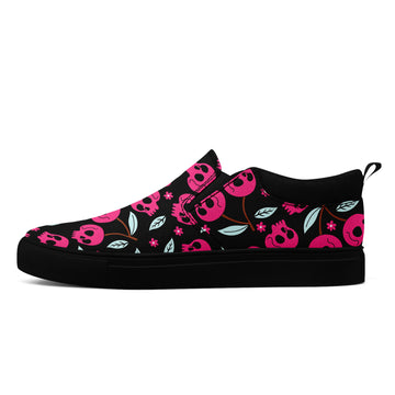 Toponepod Pink Skull Slip-On Custom Shoes | Floral Goth Print Casual Canvas Sneakers | Personalized With Name, Logo, Design | FN071-25023025-1