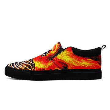 Flaming Skull Slip-On Shoes | Fire Skeleton Print Sneakers | FN071-25023025-2