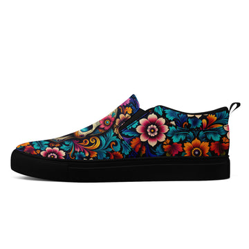 Sugar Skull Floral Slip On Shoes | Day of the Dead Canvas Sneakers | FN071-25027001-7
