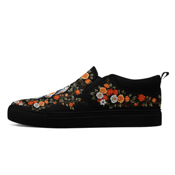 Sugar Skull Floral Slip-On Shoes | Day of the Dead Sneakers | FN071-25027001-1