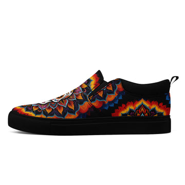 Custom Mandala Sugar Skull Slip-On Shoes | Vibrant Day of the Dead Canvas Sneakers