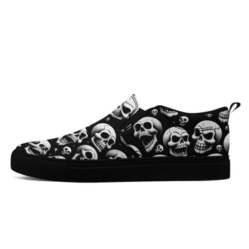 Custom Skull Pattern Slip-On Shoes | Bold Gothic Skeleton Canvas Sneakers | FN071-25027001-6