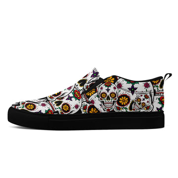 Day of the Dead Sugar Skull Slip-On Shoes | Colorful Calavera Canvas Sneakers | FN071-25027001-4