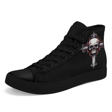 Gothic High Top Cross Skull Sneakers | Punk Rock Canvas Shoes | Alternative Fashion, Halloween Gift | FN024-25023066-5