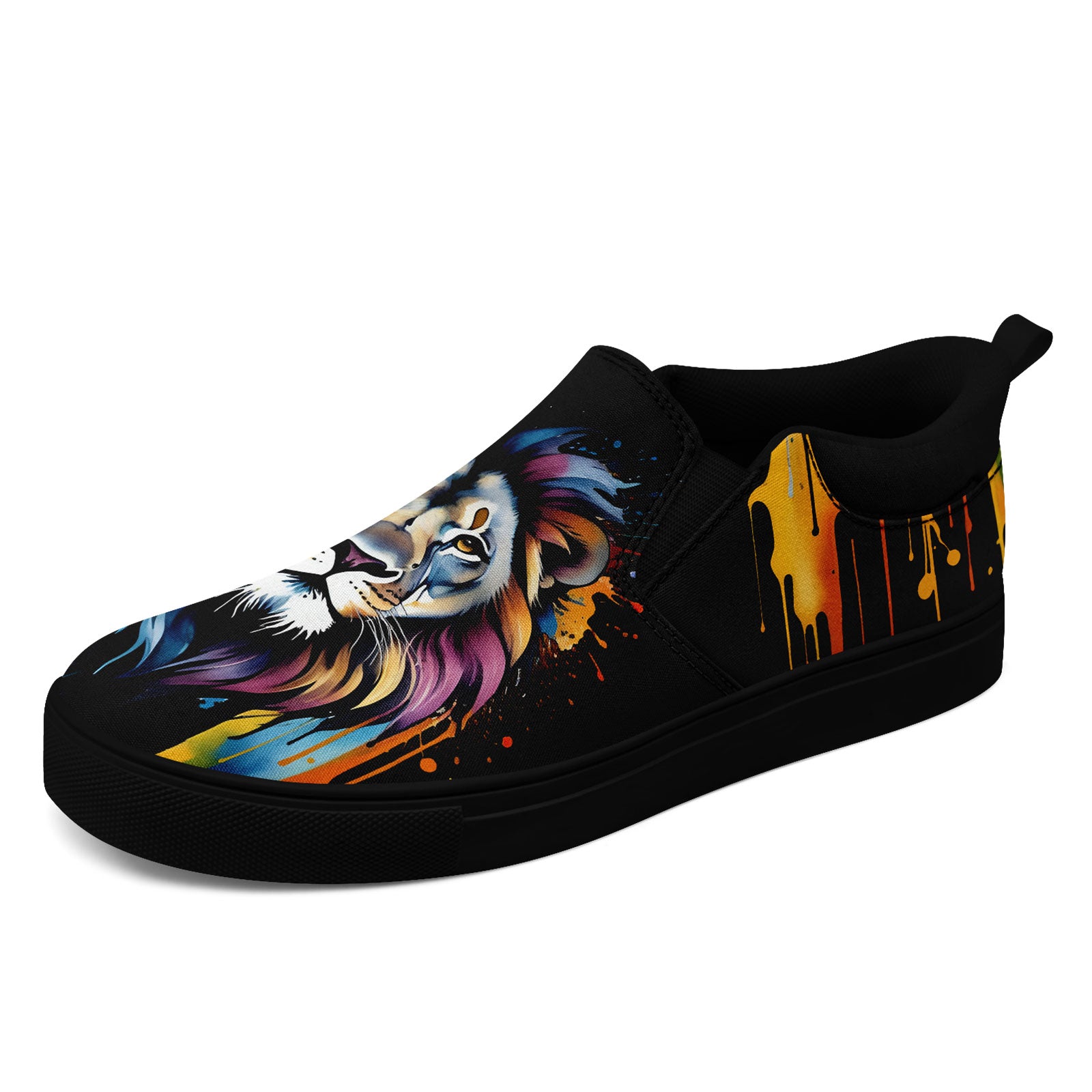 Custom Colorful Lion Face Slip-On Shoes | Vibrant King of  display picture 1