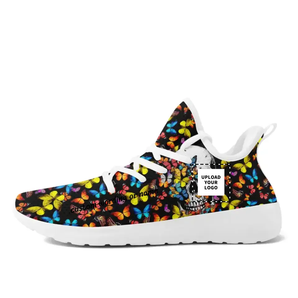 Personalized butterfly Skull Sneakers, Custom Watercolor Skull Shoes,