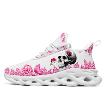 Personalized Skull and Rose Floral Sneakers | Custom Gothic Blossom Sports Shoes in Black & White Styles | 2016MS-23023001