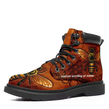 Custom Bee Boots | Honeycomb Pattern & 3D Bee Art Print Boots | CB-B09900