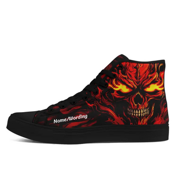 Custom High Top Flaming Demon Skull Sneakers | Fire Skull Art & Gothic Horror Shoes | FN024-24027047