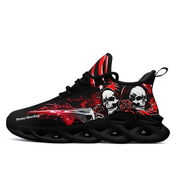 Personalized Red Skull Reaper Sneakers | Gothic Running Shoes with Blade, Roses & Dual Skull Art for Men and Women | 2016-24026029