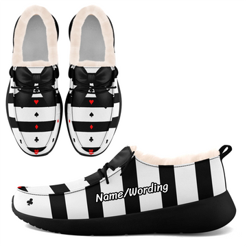 Toponepod Playing Card Slip on Sneakers | Cozy Striped Casual Shoes with Bow | Personalized Name Logo For Gift