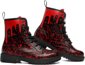 Gothic Blood Drip Combat Boots-Unisex Lace-Up Ankle Booties Anti-Slip Platform Lug Sole Cushioning Punk Halloween Footwear