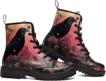 Gothic Combat Boots for Women & Men | Punk Rock Lace-Up Chuncky Heel Ankle Boots Vegan Leather Waterproof Black work boots