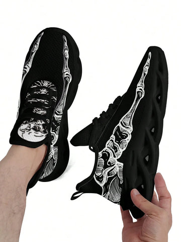 Men's Skull & Skelton Hand Bone Print Running Shoes | Comfortable Breathable Lightweight | POD Custom Sneakers with Your Name & Logo