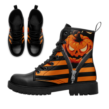 Menacing Pumpkin Grunge Boots - High Top Lace-Up Shoes for Spooky Season BOOTS-24025002-1