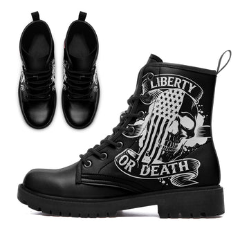 Liberty or Death American Flag Skull Combat Boots - Patriotic USA Biker Shoes BOOTS-25025054-7