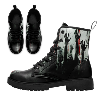 Zombie Apocalypse Rising Hands Combat Boots - Horror Undead Graphic Shoes BOOTS-24025002-5