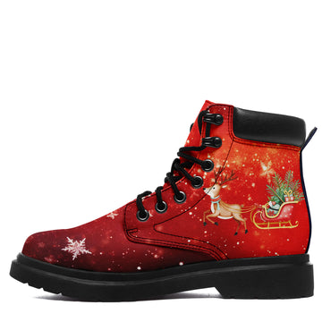 Red Christmas Reindeer Padded Collar Work Boots with Lug Sole - 1921-26006301-3