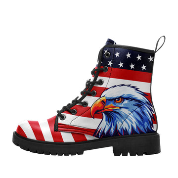 Patriotic American Flag Bald Eagle Combat Boots – USA Stars & Stripes Lug Sole Boots - 058-6-26018056-4