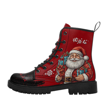 Christmas Santa Claus Combat Boots – Red Holiday Snow Winter Lug Sole Boots - 058-6-26018056-1