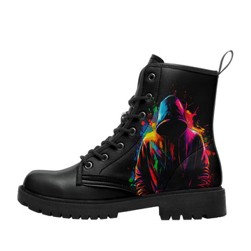 Neon Paint Splatter Hooded Silhouette Combat Boots - Anonymous Urban Art Shoes 058-6-25009075-2