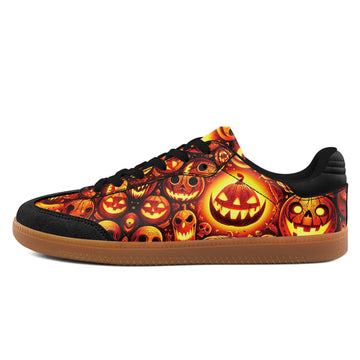 Custom Name Halloween Pumpkin Retro Sneakers – Glowing Jack-O'-Lantern Gum Sole Shoes for Women & Men FN077-26025202-16b
