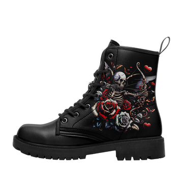 Skeleton Cupid & Roses Combat Boots - Gothic Love Archer Shoes BOOTS-24025002-1