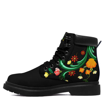 Personalized White Work Boots with Colorful Floral Vine Print, Padded Collar, Black Laces and Chunky Lug Sole - 1921-26025198-10