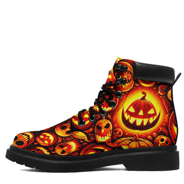 Personalized Halloween Work Boots with Glowing Jack-O’-Lantern and Skull Print, Padded Collar and Black Lug Sole - 1921-26025198-14