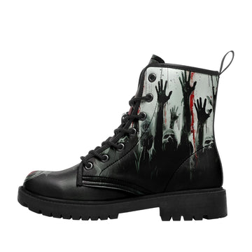Zombie Apocalypse Rising Hands Combat Boots - Horror Undead Graphic Shoes BOOTS-24025002-5