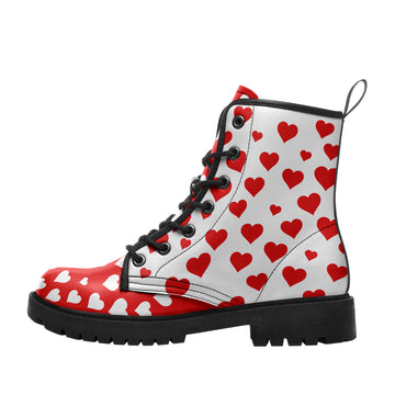 Valentine Sweetheart Red Heart Combat Boots – Women's Color-Block Lace-Up Lug Sole Boots - BOOTS-26025197-19