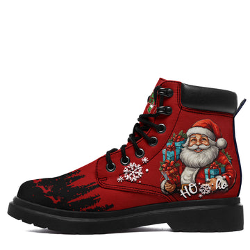 Christmas Santa Padded Collar Work Boots, Red and Black Lug Sole Boots - 1921-26006301-1b