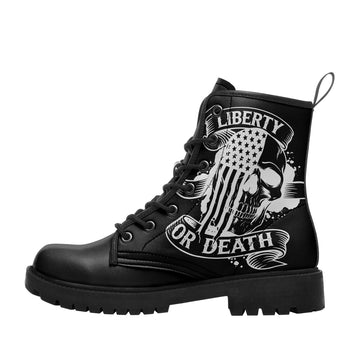 Liberty or Death American Flag Skull Combat Boots - Patriotic USA Biker Shoes BOOTS-25025054-7