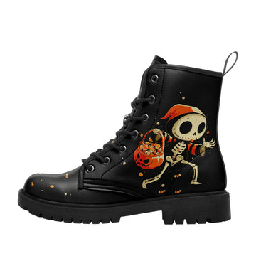 Cute Trick or Treat Skeleton Combat Boots - Halloween Candy Shoes 058-6-25009051-3