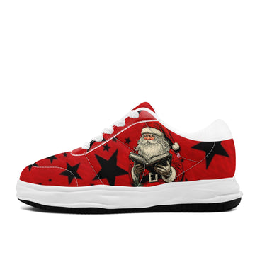 Vintage Santa Reading Book Platform Sneakers – Red & Black Star Low Top Shoes - FN084-26018059-4W