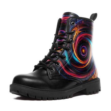 Cosmic Vortex Spiral Combat Boots - Neon Fractal Art Shoes BOOTS-24027002