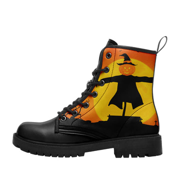 Halloween Scarecrow & Full Moon Combat Boots - Pumpkin Head Graveyard Shoes BOOTS-24025002-6