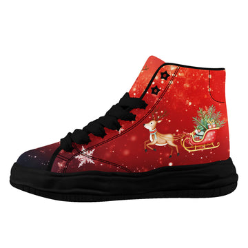 Christmas Reindeer & Sleigh Chunky High Top Sneakers – Fat Laces Melted Sole Shoes - FN039-26018058-5B