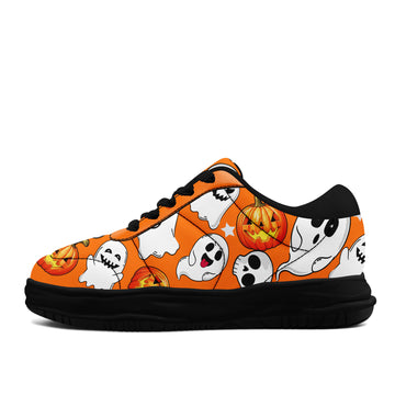 Spooky Cute Halloween Ghost Platform Sneakers – Orange Pumpkin Low Top Skate Shoes - FN084-26018059-1B