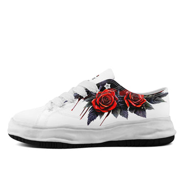 Personalized Gothic Floral Platform Sneakers, Custom White Low-Tops for Rose Art and Alternative Style Fans - FN038-26025199-3w