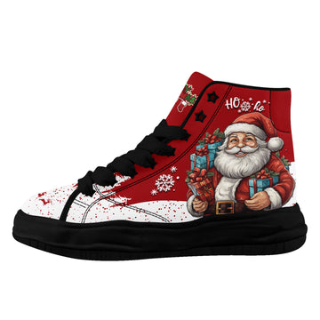 Christmas Santa Claus Chunky High Top Sneakers – Red & Snow White Melted Sole Shoes - FN039-26018058-2B
