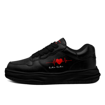 Personalized Love-Themed Platform Sneakers, Customizable Black Lace-Up Shoes with Heartbeat Artwork - FN032-26025200-2b