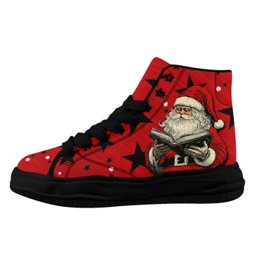 Vintage Santa Reading Book Chunky High Top Sneakers – Fat Laces Melted Sole Shoes - FN039-26018058-4B