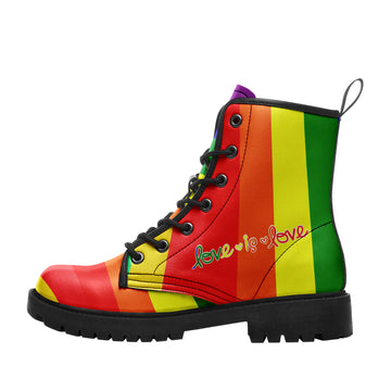 Rainbow Pride Combat Boots – Love is Love LGBTQ+ Lace-Up Lug Sole Ankle Boots - BOOTS-26025197-21