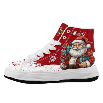 Christmas Santa Claus Chunky High Top Sneakers – Red & Snow White Melted Sole Shoes - FN039-26018058-2W
