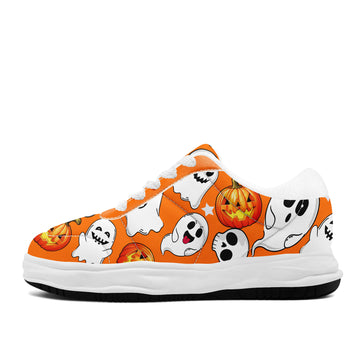Spooky Cute Halloween Ghost Platform Sneakers – Orange Pumpkin Low Top Skate Shoes - FN084-26018059-1W