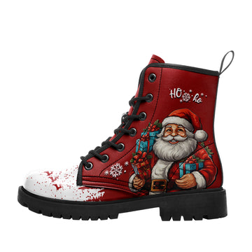 Christmas Santa Claus Combat Boots – Red & Snow White Holiday Lug Sole Boots - 058-6-26018056-3