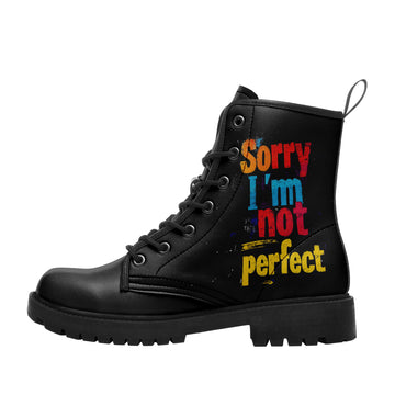 Sorry I'm Not Perfect Quote Combat Boots - Graffiti Slogan Shoes 058-6-25009075-10